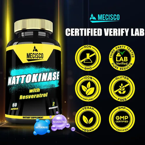 Vista 6 de Suplemento de nattoquinasa 4000 FU 200 mg con trans-resveratrol - 3200 mg por porción para la salud cardíaca, circulación y apoyo para el manejo