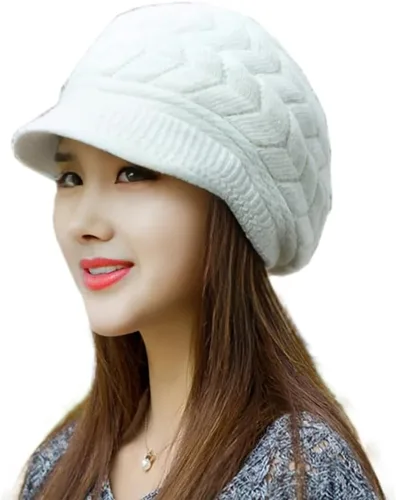 Vista 15 de XYX Gorro de lana para mujer, cálido, elástico, suave, con visera de punto, con visera
