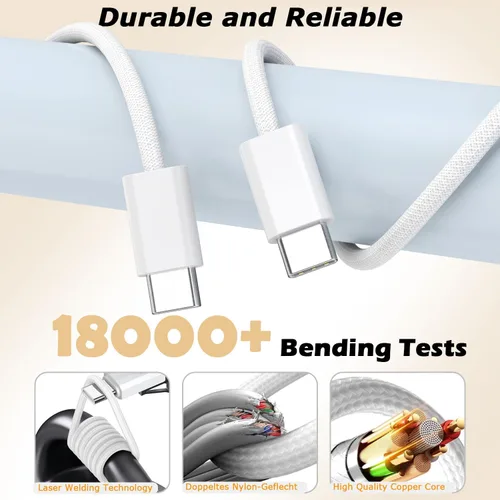 Vista 4 de Paquete de 3 cargadores USB C para iPhone 17 de carga rápida, cargador de pared de puerto tipo C de 20 W con cable trenzado USB C a C, compatible