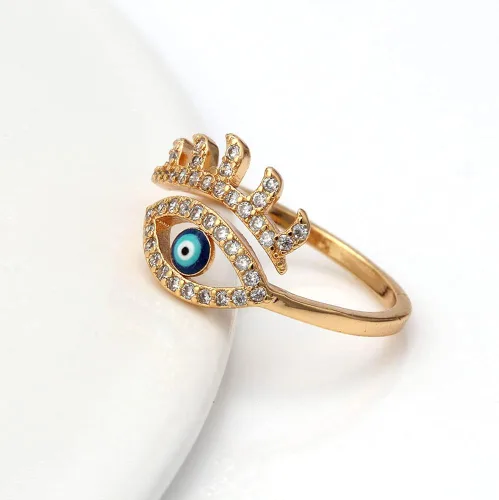 Vista 2 de Anillos abiertos de circonita cúbica azul turco para mujeres, niñas, adolescentes, cristal de circonita cúbica brillante, chapado en oro de 18