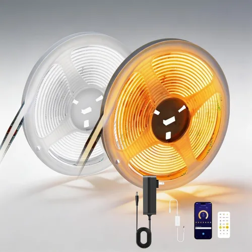 Vista 5 de COB - Tira de luces LED, luz LED blanca ajustable CCT de 9.84 pies, 2700K-6500K, CRI90+, 24 V, regulable, con control de aplicación Bluetooth