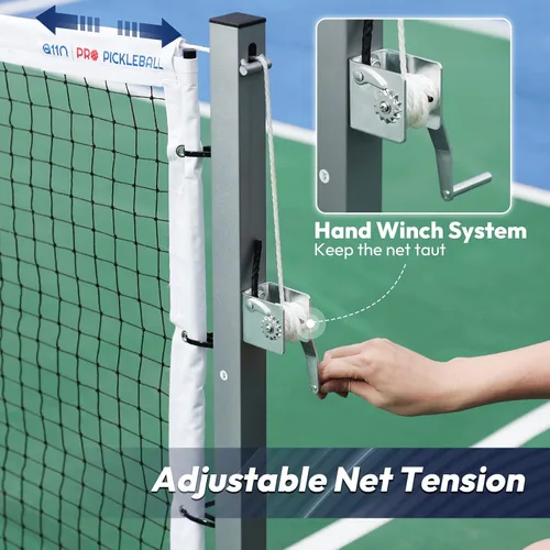 Vista 3 de A11N Sports Red de pickleball profesional con ruedas y cabrestante de mano, tamaño reglamentario de torneo, diseño anti-hundimiento, perfecta