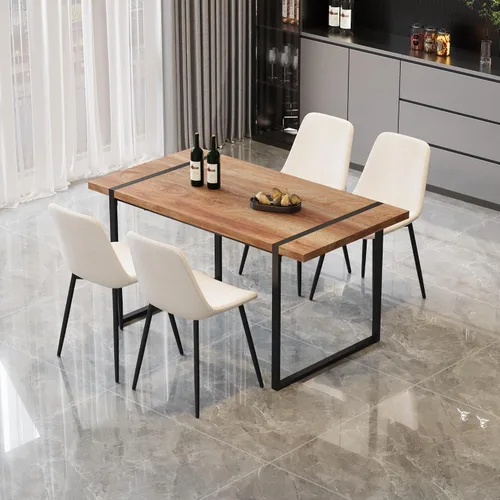 Vista 10 de Juego de mesa de comedor moderno para 4, juego de mesa y sillas de cocina de madera, juego de mesa de comedor de 5 piezas con 1 mesa de MDF y 4