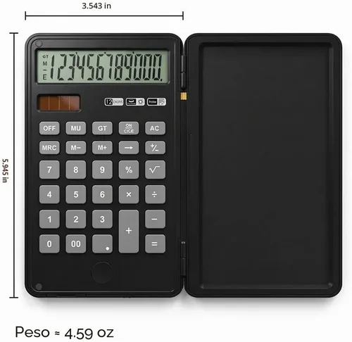 Vista 2 de Calculator with Writing Pad,12-Digit LCD Display, Dual Power Solar + Coin Cell,1-Yr Battery Life Silicone Keys for Comfort Lightweight Portable for