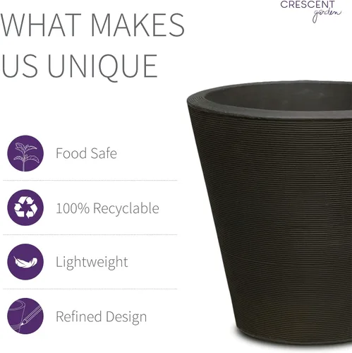 Vista 3 de Crescent Garden Madison Planter– Maceta resistente a la intemperie, doble pared para interiores y exteriores con orificio de drenaje, contenedor