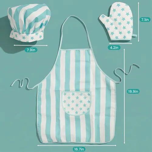 Vista 2 de Juego de delantal y gorro de chef para niños, 3 piezas, kits de cocina y horneado para niños, juguete de juego de roles para niños, regalo de cocina