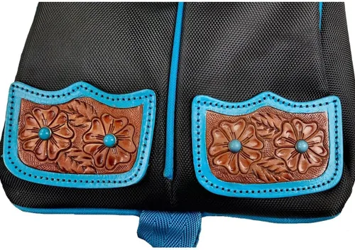 Vista 5 de Turquoise Flower 1680D - Bolsa de nailon para botas con detalles de cuero manuales, Negro