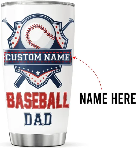Vista 2 de CUBICER Vaso de café personalizado con tapa, vaso de béisbol con nombre, para amantes del deporte, tazas de viaje, taza de té grande con aislamiento
