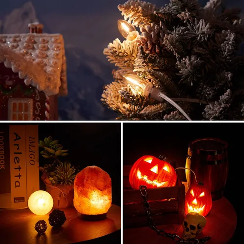 Vista 3 de Meonum Cable accesorio con 3 bombillas LED, cable de luz de molde de soplado de 8.2 pies para interiores con enchufe hembra para calabazas