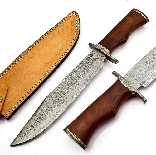 Vista 6 de BK-3035 Cuchillos de caza hechos a mano de acero de Damasco de 15 pulgadas - Mango de madera de rosa.