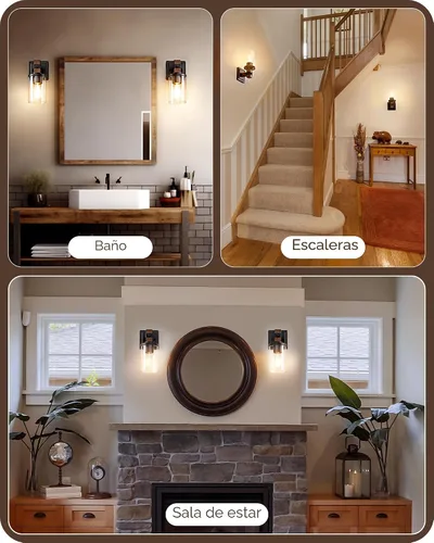 Vista 6 de EDISHINE Juego de apliques de pared de 2, accesorios de iluminación de tocador de estilo granja para baño, lámpara de montaje en pared rústica