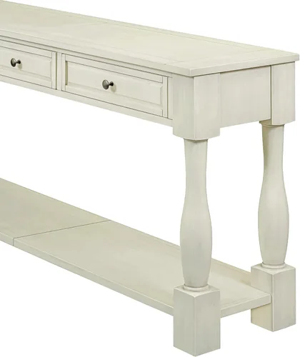 Vista 9 de Merax Long Console Table with Drawers and Shelf for Entryway, 63" Sofa Table Behind Couch for Living Room, Antique White