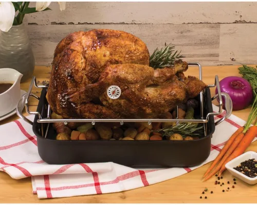 Vista 5 de HIC Kitchen Termómetro de carne de lectura instantánea para asar, acero inoxidable, cara inastillable, cubierta protectora con tabla de temperatura