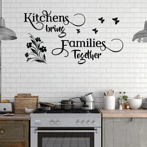 Vista 2 de Cocinas unen a las familias de la cocina, pegatinas de decoración de pared de vinilo, mural de decoración del hogar, citas
