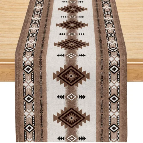 Vista 106 de Camino de mesa étnico del suroeste, navajo tribal nativo americano, bohemio, patrón geométrico azteca, camino de mesa para cocina, mesa de comedor