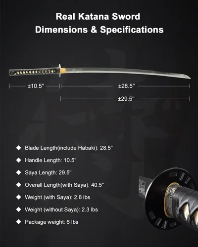 Vista 4 de HMS Fully Functional Hattori Hanzo Katana Sword, 1045 Carbon Steel, Hand Forged Heat Tempered, Full Tang, Sharp, Black Scabbard