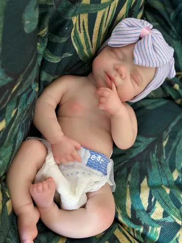 Vista 2 de Abenduot Muñecas bebé de silicona de 18 pulgadas Pascale niña de cuerpo completo, muñecas recién nacidas anatómicamente correctas con boca abierta