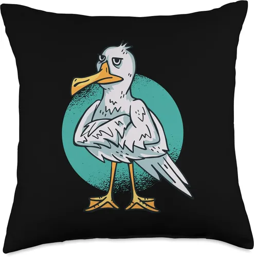 Vista 4 de Funny seagull comic graphic for coast of East Frisians and North Sea Throw Pillow
