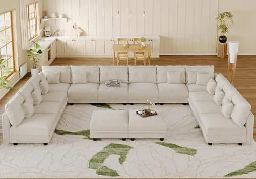 Vista 21 de LLappuil Sofá Seccional Modular con Asientos de Almacenamiento, Sofá Modular Convertible de Pana Chaise para Sala de Estar, Sofás de 5 Plazas con 3