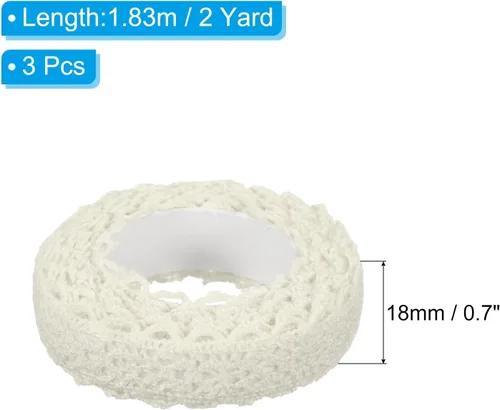 Vista 2 de PATIKIL Cinta de encaje autoadhesiva de 0.7 pulgadas de ancho, 2 yardas de ancho, paquete de 3 calcomanías de algodón con ribete washi