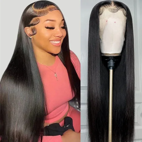 Vista 19 de Iris Queen 12A 16 pulgadas recto HD encaje frontal pelucas de cabello humano prearrancado Peluca de cabello de color negro virgen con encaje