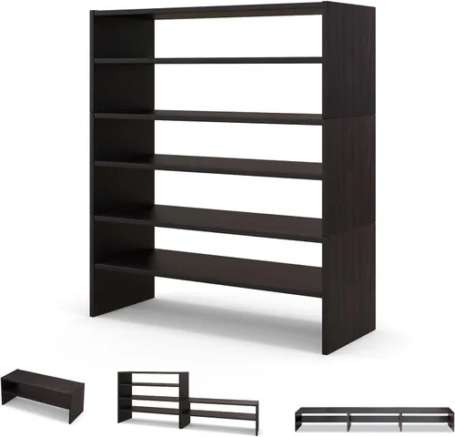 Vista 12 de COSTWAY Zapatero de 6 niveles, estante organizador de zapatos extra ancho con diseño apilable, soporte de almacenamiento de zapatos ajustable