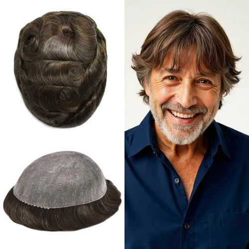 Vista 11 de LYRICAL HAIR Sistema de reemplazo de cabello para hombre, tupé de piel fina de polietileno, todo tipo de pieza de poliuretano para hombres, pieza