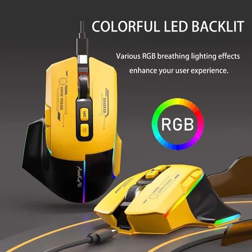 Vista 4 de Mouse inalámbrico, mouse recargable, mouse ergonómico con 4 DPI ajustables hasta 2400, luces de respiración RGB, compatible con laptop, Chromebook