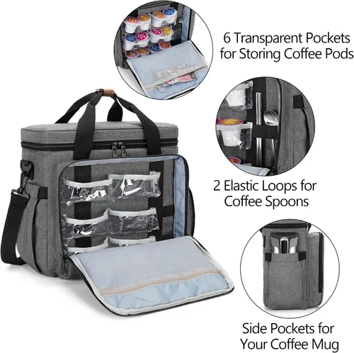 Vista 3 de CURMIO - Cafetera de viaje compatible con Keurig K-Mini o K-Mini Plus Single-serve Coffee Machine Travel Bag, for K-Cup Pods, Protective