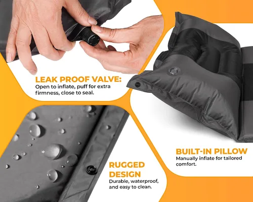 Vista 4 de Foxelli Almohadilla de dormir autoinflable para camping, mochilero, senderismo, espuma aislada, ligera, colchón inflable con almohada