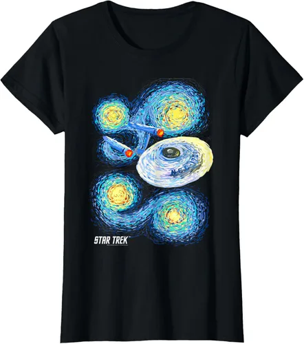 Vista 32 de Star Trek Camiseta de pintura de noche estrellada de la serie original, Negro, S