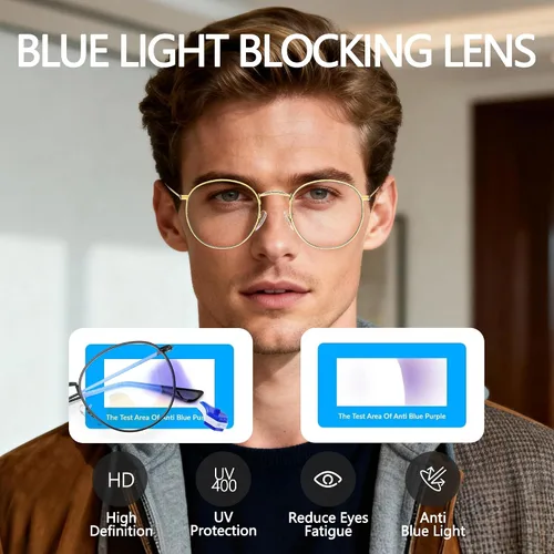Vista 5 de Blue Light Blocking Glasses for Women Men Metal Round Frame