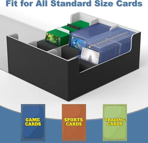 Vista 6 de Mlikero Caja de Cubierta de Cartas para Tarjetas Comerciales 1800+, Caja de Almacenamiento de Tarjetas Comerciales Compatible con Toploader