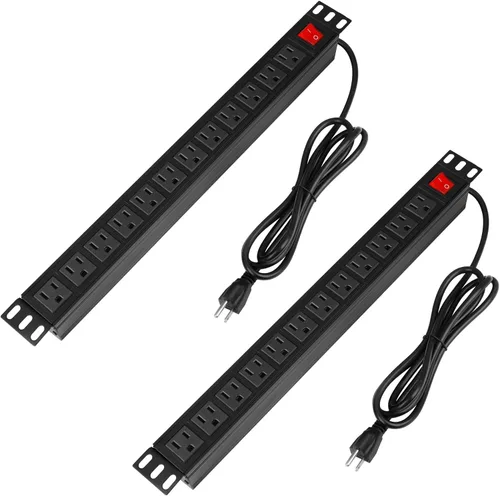 Vista 10 de BTU Protector de sobretensiones de alimentación PDU para montaje en bastidor, regleta de alimentación de 12 salidas con interruptor, montaje