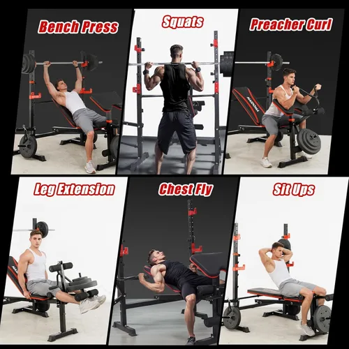 Vista 7 de MAIDOMA Foldable 1500LBS Capacity 8 IN 1 Weight Bench Set with Leg Extension/Squat Rack/Preacher Curl, Adjustable Bench Press for Home Gym Full Body