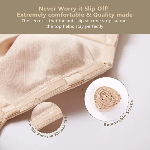 Vista 5 de CALVENA Sujetador sin tirantes para mujer, sin forro, con aros, minimizador de talla grande, sin costuras, brasier bandeau para busto grande