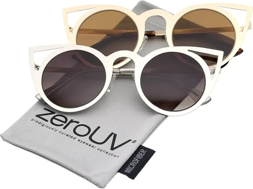 Vista 2 de Womens Laser Cut Open Metal Mirror Lens Round Cat Eye Sunglasses 48mm