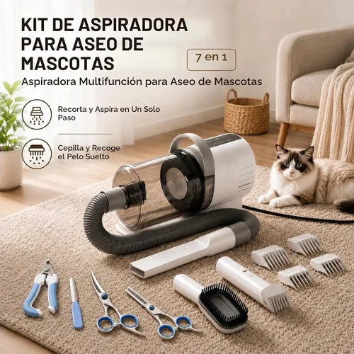 Vista 2 de Aspiradora de aseo para perros, kit de aseo para mascotas con aspiradora
