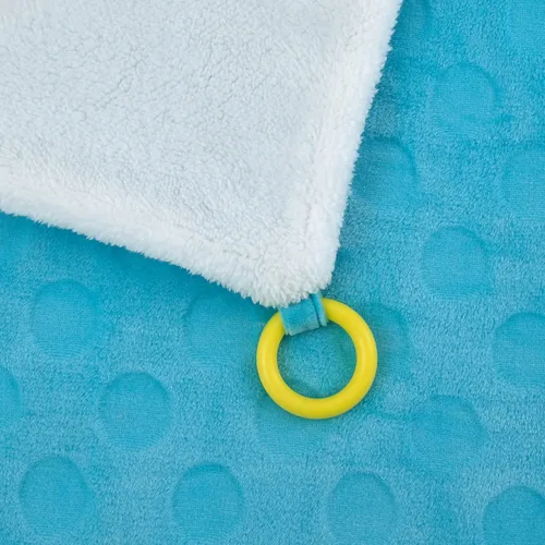 Vista 3 de Sassy Baby Eli Elephant Aqua, manta de bebé sherpa súper suave multicolor con esquinas para morder