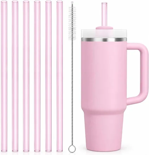 Vista 11 de Pajitas de repuesto compatibles con vaso Stanley Quencher de 20 onzas, popotes reutilizables de 8.5 pulgadas, accesorios para vasos de bebida