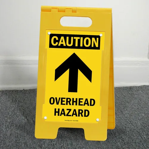 Vista 4 de SmartSign Letrero plegable con flecha ascendente "Caution - Overhead Hazard", plástico de 25 x 12 pulgadas