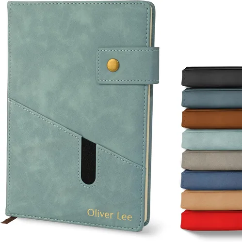 Vista 13 de Promot Cuaderno Personalizado - Diario en Cuero A5 con Páginas Rayadas para Hombres y Mujeres - Cuaderno Ejecutivo de Tapa Dura, Diario Diario