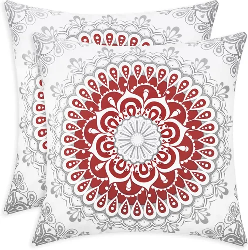 Vista 13 de CaliTime Fundas de Almohadas Decorativas Paquete de 2 Cómodas de Vellón Mandala Dalia Floral Medallón Estilo Brújula Fundas de Cojines para Sofá