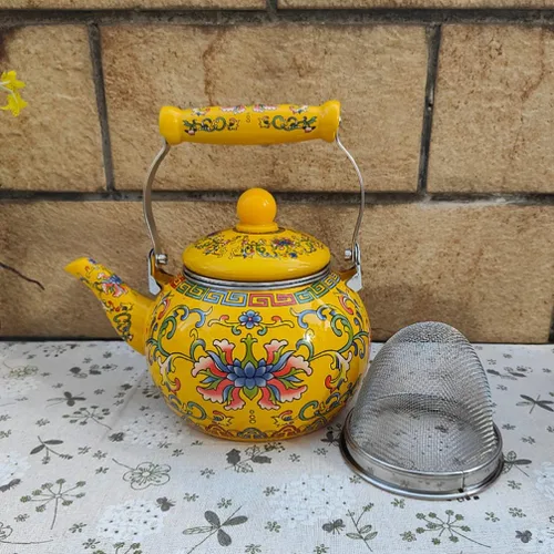 Vista 2 de Healeved Hervidor de té esmaltado con mango de cerámica e infusor de 2.2 L, hervidor de agua clásico floral, tetera de acero para estufa