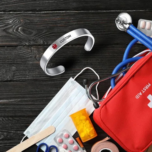 Vista 13 de LoEnMe Jewelry Pulseras de alerta médica personalizadas para hombres y mujeres, personalizable, grabado gratuito, acero inoxidable, pulsera