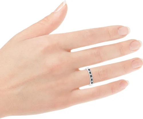 Vista 6 de Anillo de oro blanco de 14 quilates con zafiro y diamantes de talla princesa de 12 ct