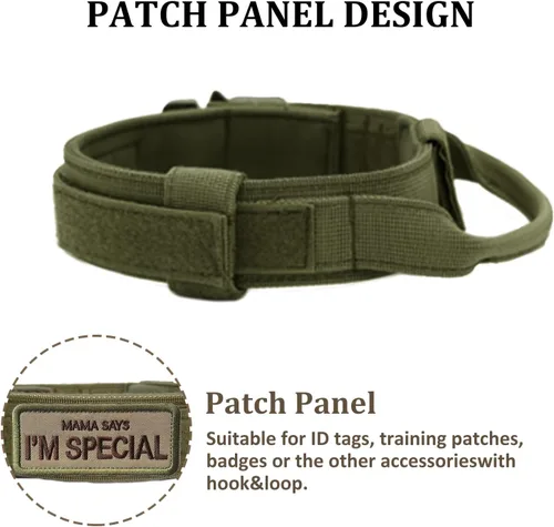 Vista 4 de Collar táctico para perro con asa - Collar militar ajustable de entrenamiento para perros de nailon suave y hebilla de metal resistente para perros