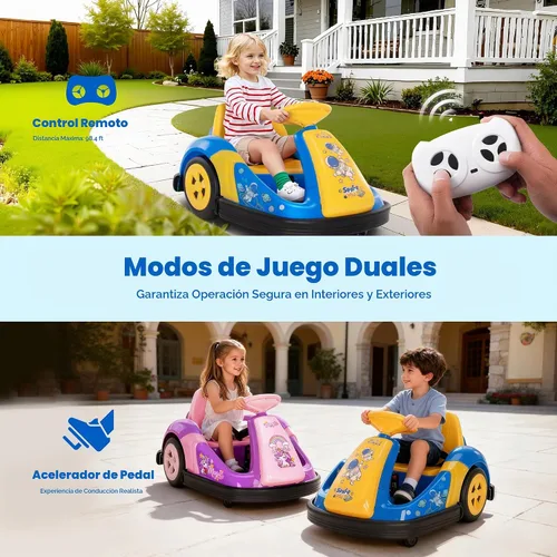 Vista 6 de coche chocón de 12V para niños pequeños con rueda grande, coche de paseo giratorio de 360° con control remoto, cinturón de seguridad, música, luces