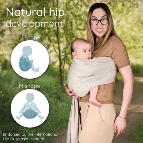 Vista 5 de Portabebés con Eslinga de Anillo - Probado en Laboratorio de EE. UU., 100% Algodón Muslin Natural, Eslinga de Anillo transpirable y ergonómica Beige