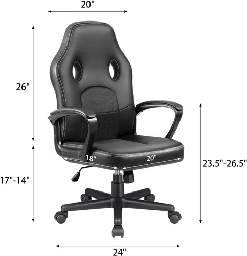 Vista 3 de JUMMICO Silla de juegos de cuero con respaldo alto, 300 libras, silla giratoria con brazos (negro)